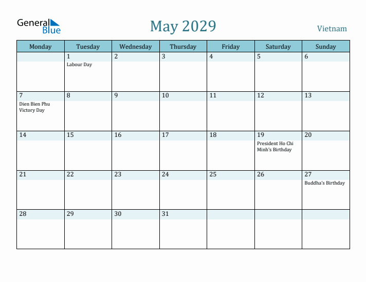 May 2029 Calendar with Holidays