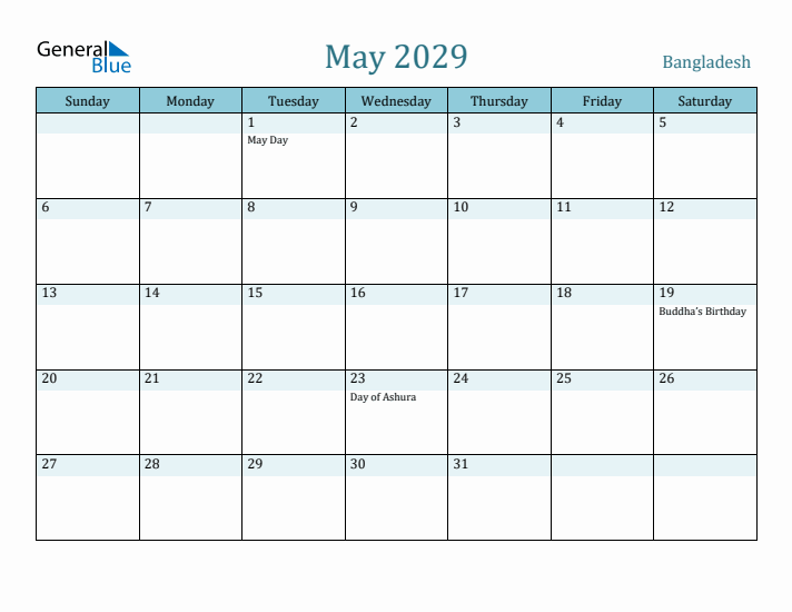 May 2029 Calendar with Holidays