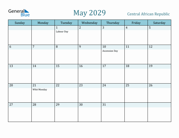 May 2029 Calendar with Holidays