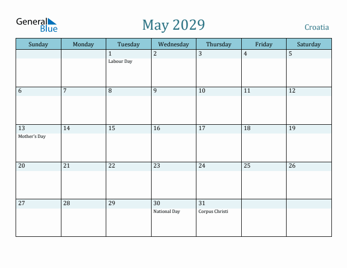 May 2029 Calendar with Holidays