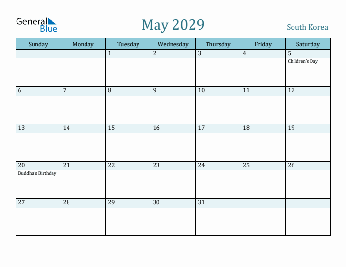 May 2029 Calendar with Holidays