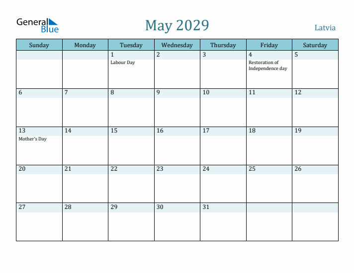 May 2029 Calendar with Holidays