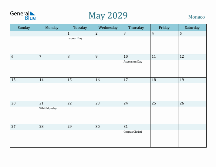 May 2029 Calendar with Holidays