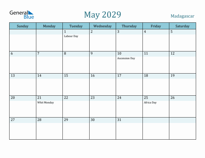 May 2029 Calendar with Holidays