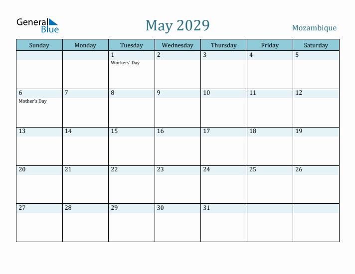 May 2029 Calendar with Holidays