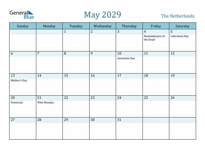 May 2029 Calendar with Holidays