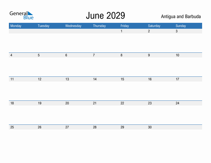 Fillable June 2029 Calendar