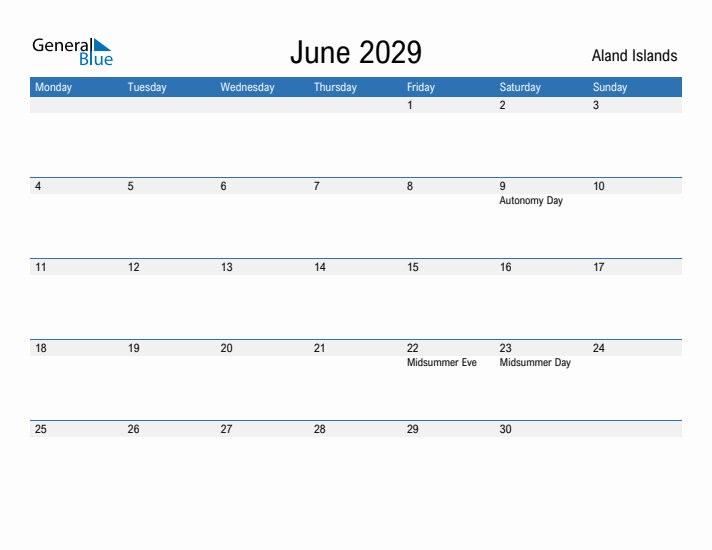 Fillable June 2029 Calendar