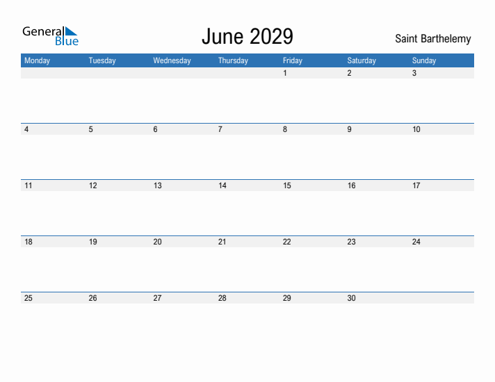 Fillable June 2029 Calendar