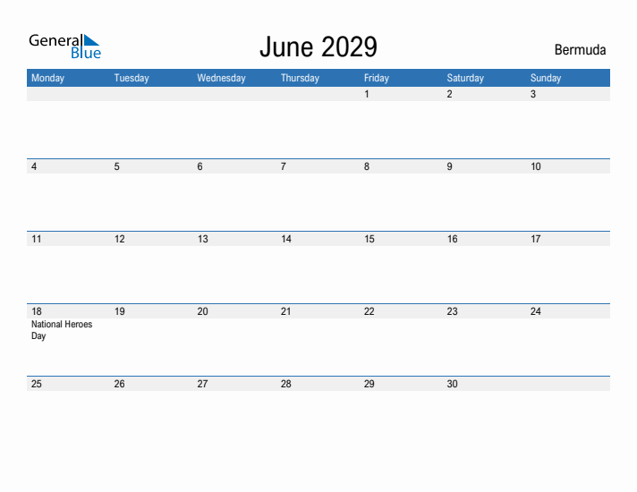 Fillable June 2029 Calendar