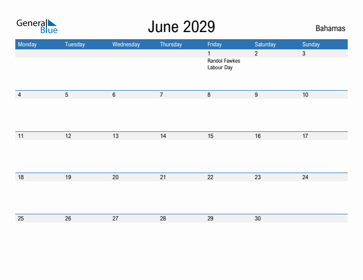 Fillable June 2029 Calendar