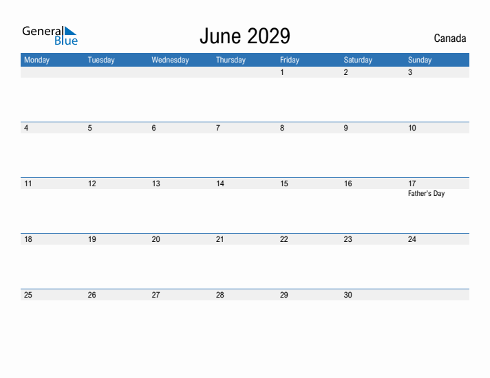 Fillable June 2029 Calendar