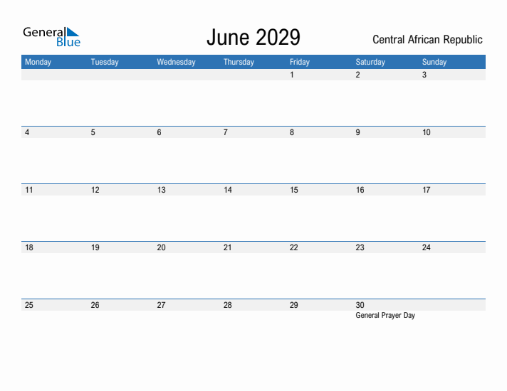 Fillable June 2029 Calendar