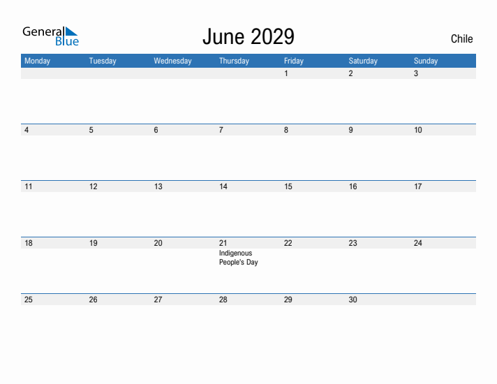 Fillable June 2029 Calendar