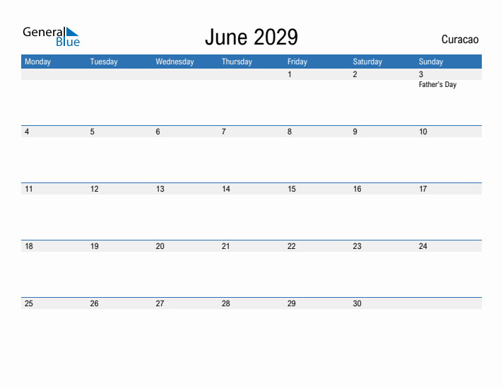 Fillable June 2029 Calendar