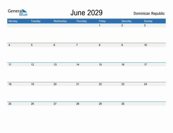 Fillable June 2029 Calendar