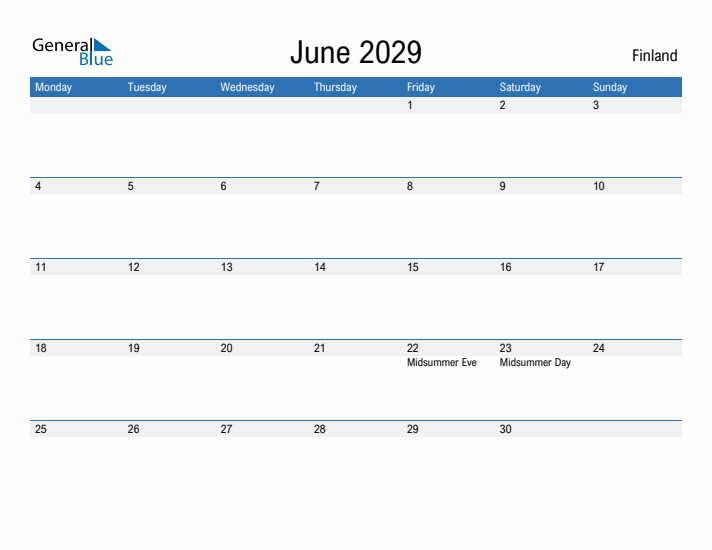 Fillable June 2029 Calendar