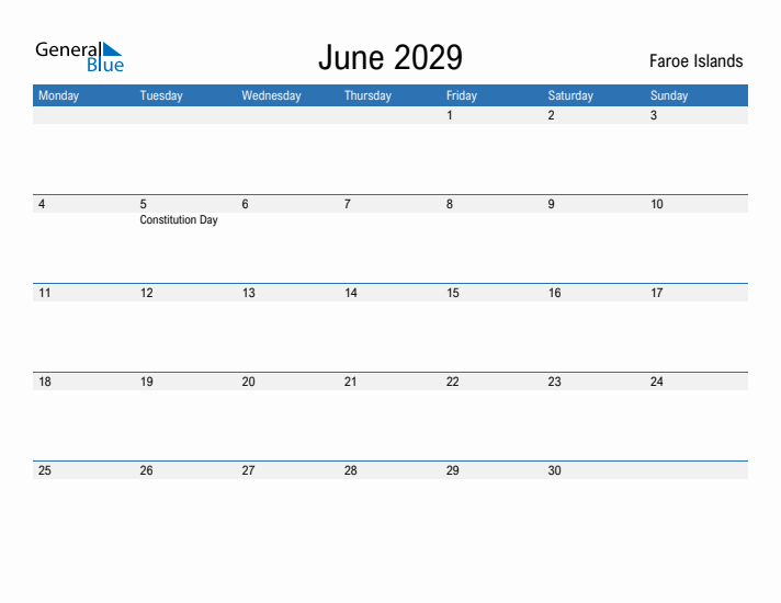 Fillable June 2029 Calendar