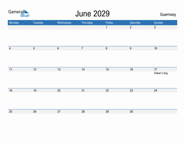 Fillable June 2029 Calendar