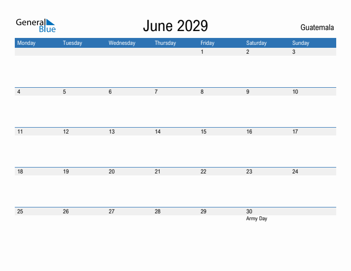 Fillable June 2029 Calendar