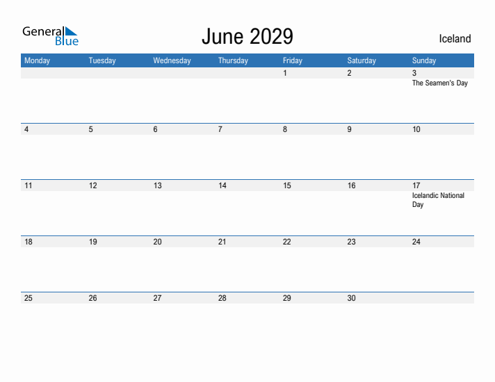 Fillable June 2029 Calendar