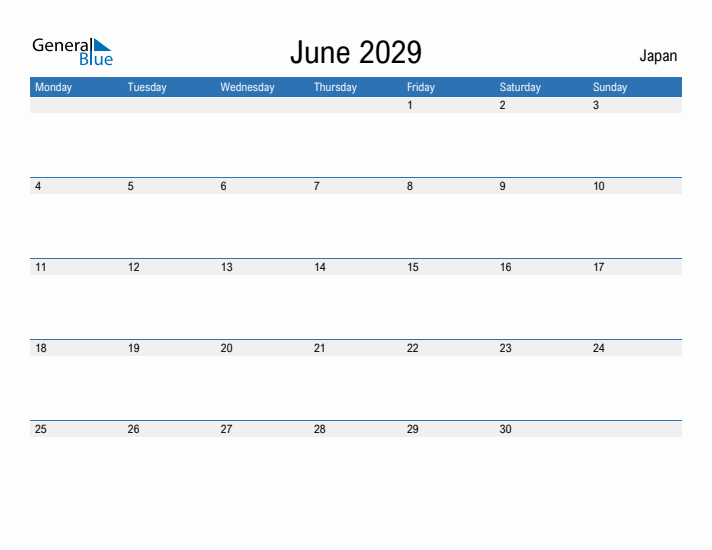 Fillable June 2029 Calendar