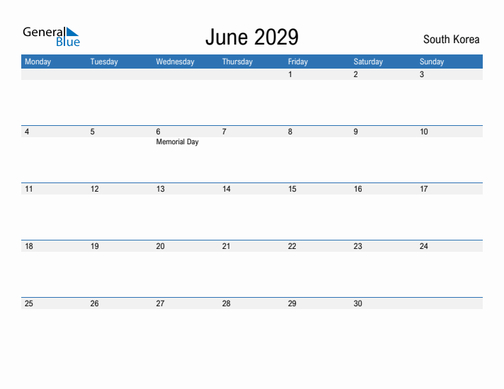 Fillable June 2029 Calendar