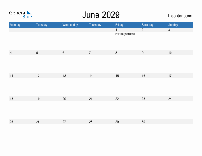 Fillable June 2029 Calendar