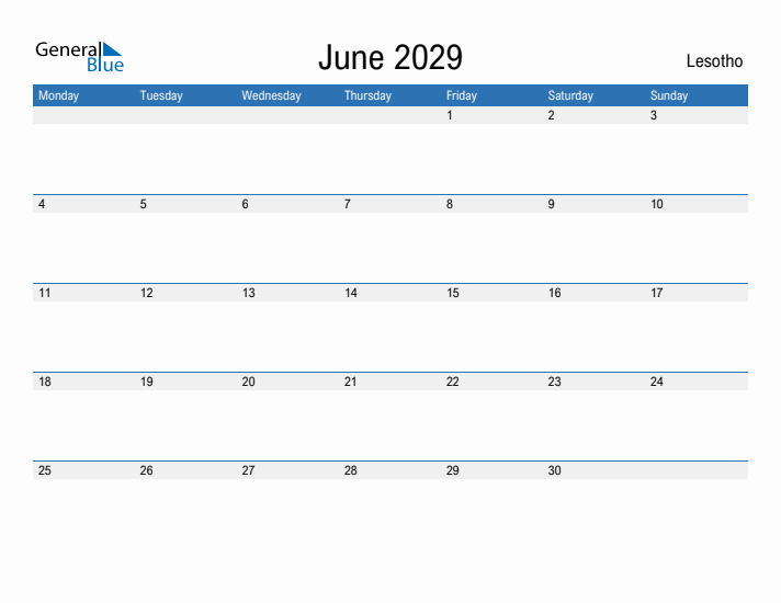 Fillable June 2029 Calendar