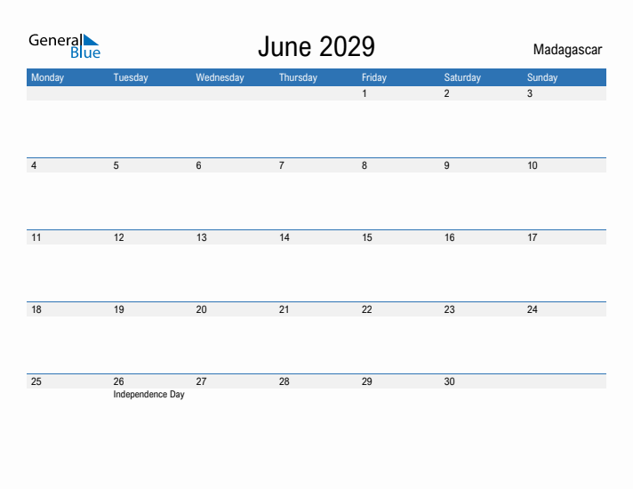 Fillable June 2029 Calendar