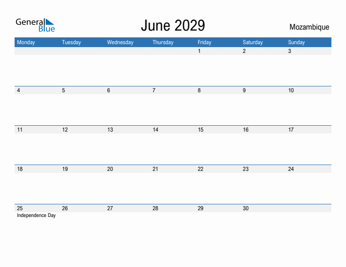 Fillable June 2029 Calendar