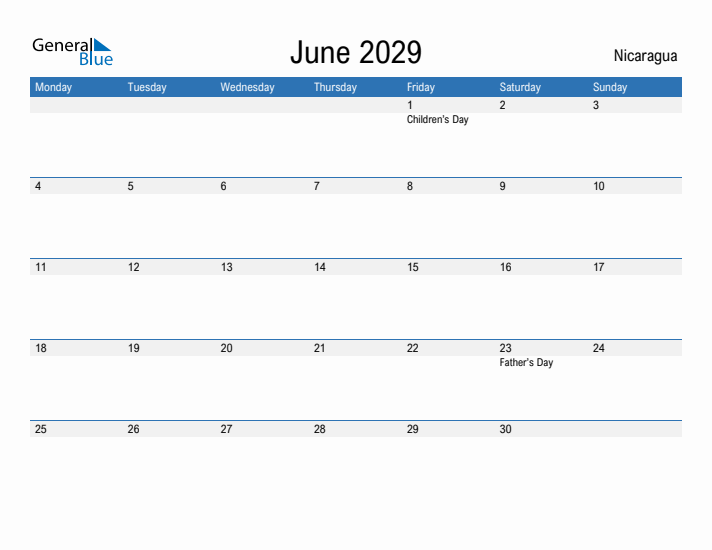 Fillable June 2029 Calendar