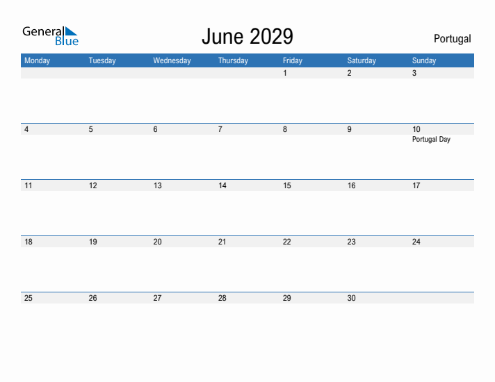 Fillable June 2029 Calendar