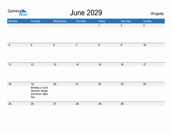 Fillable June 2029 Calendar