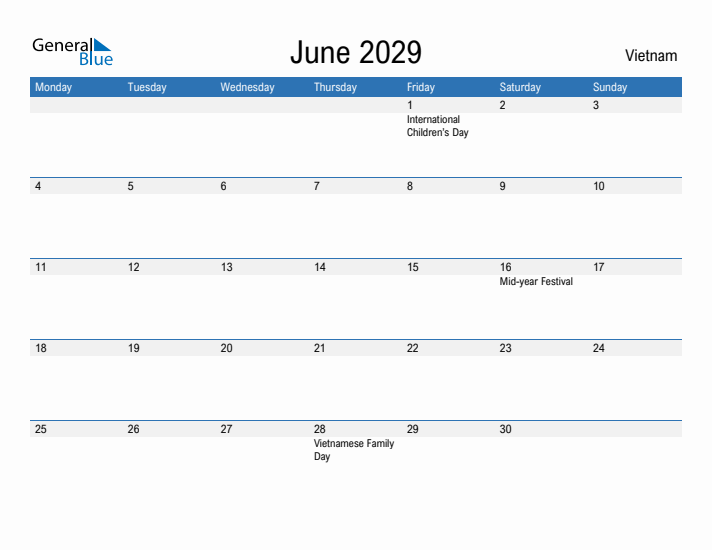 Fillable June 2029 Calendar