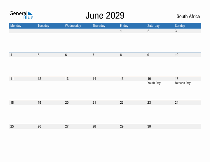 Fillable June 2029 Calendar