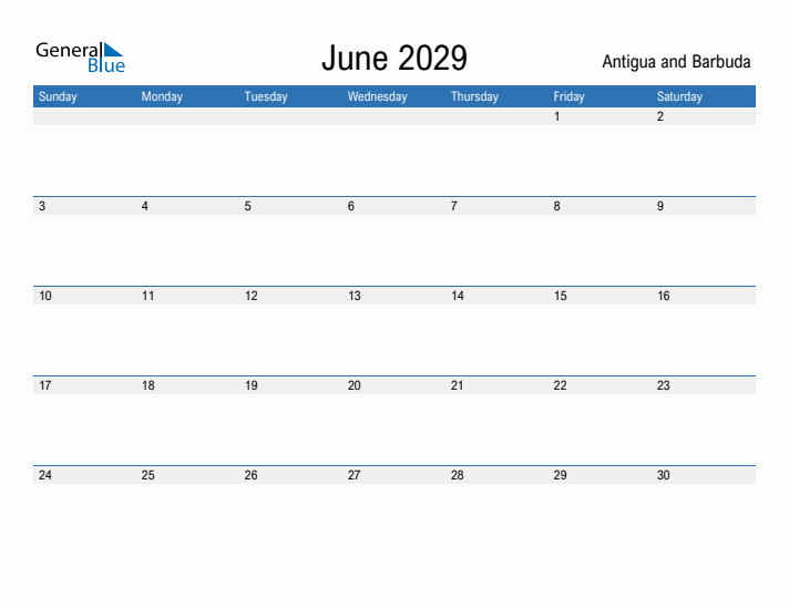 Fillable June 2029 Calendar