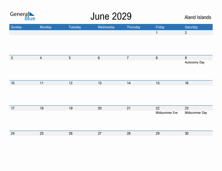 Fillable June 2029 Calendar