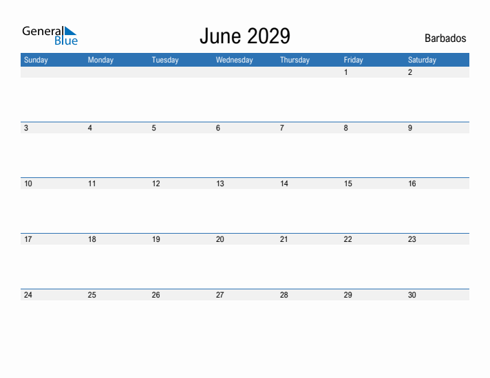 Fillable June 2029 Calendar