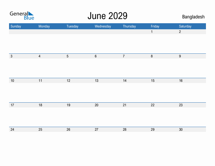 Fillable June 2029 Calendar