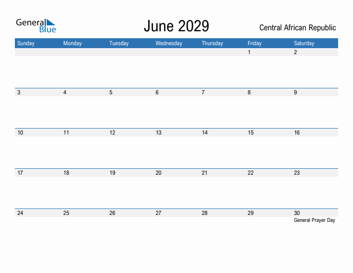 Fillable June 2029 Calendar