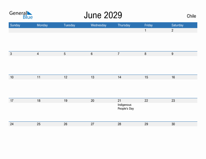 Fillable June 2029 Calendar