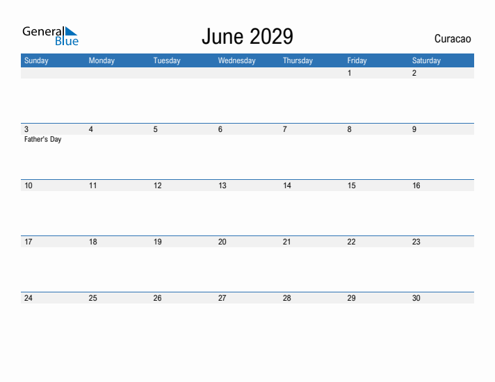 Fillable June 2029 Calendar