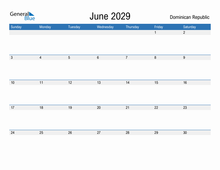 Fillable June 2029 Calendar