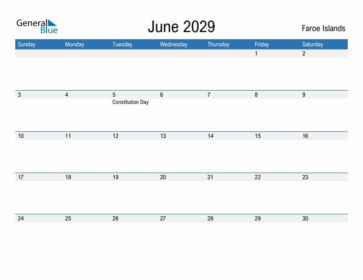 Fillable June 2029 Calendar