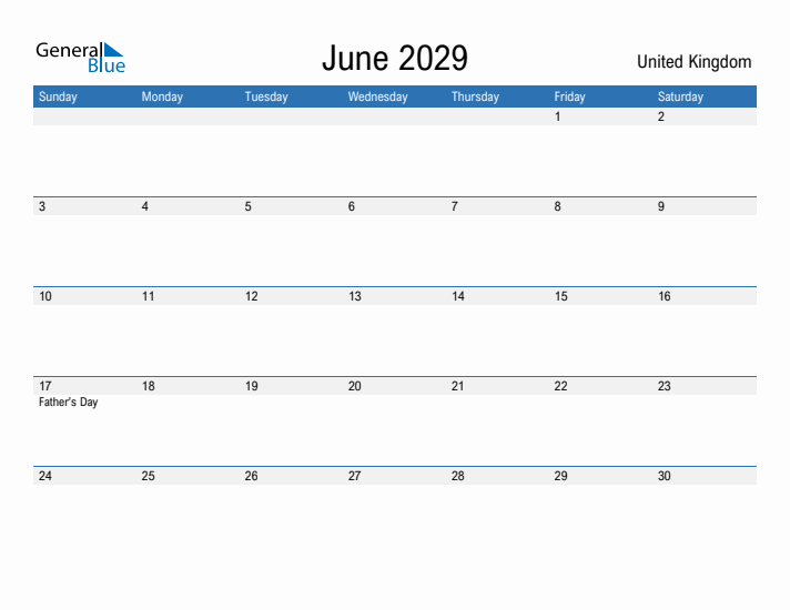 Fillable June 2029 Calendar