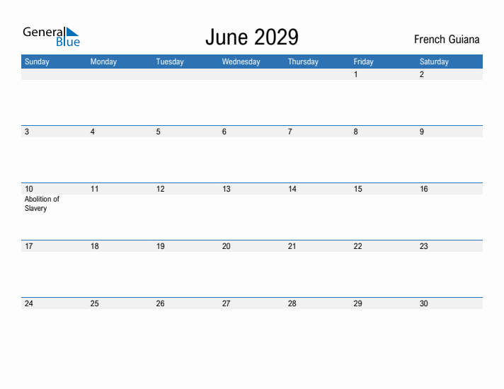 Fillable June 2029 Calendar