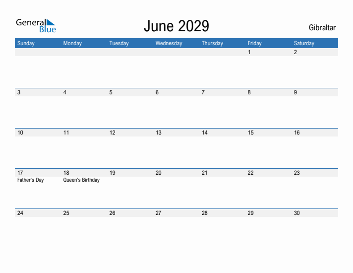 Fillable June 2029 Calendar