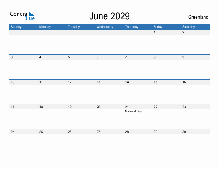 Fillable June 2029 Calendar