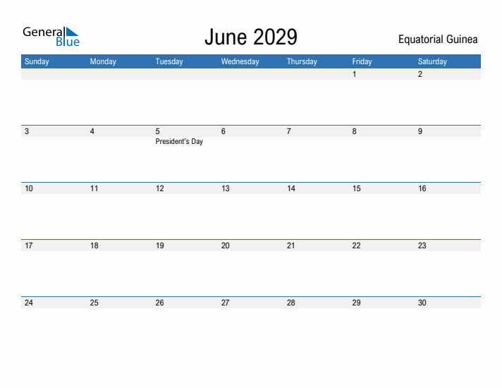 Fillable June 2029 Calendar